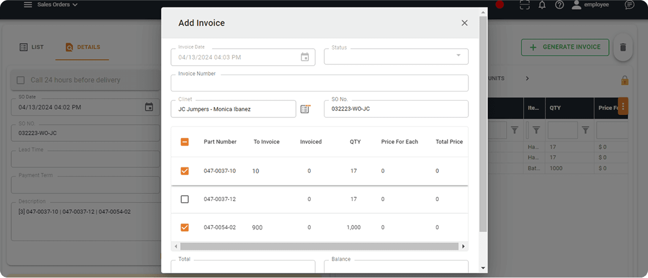 Partial Invoicing Functionality